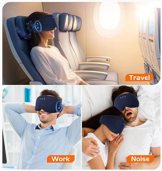 Bluetooth Sleep Mask with 2 Removable 3D Contoured Cup, Bamboo Cotton Sleeping - Image 9