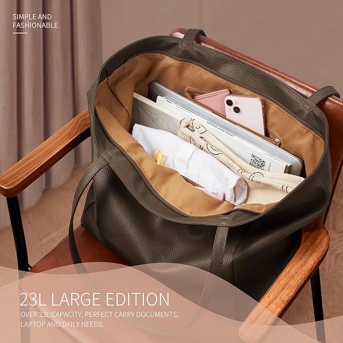KALIDI Large Tote Bag Vegan Leather Casual Zipper Work Bag Weekender Hobo - Image 4