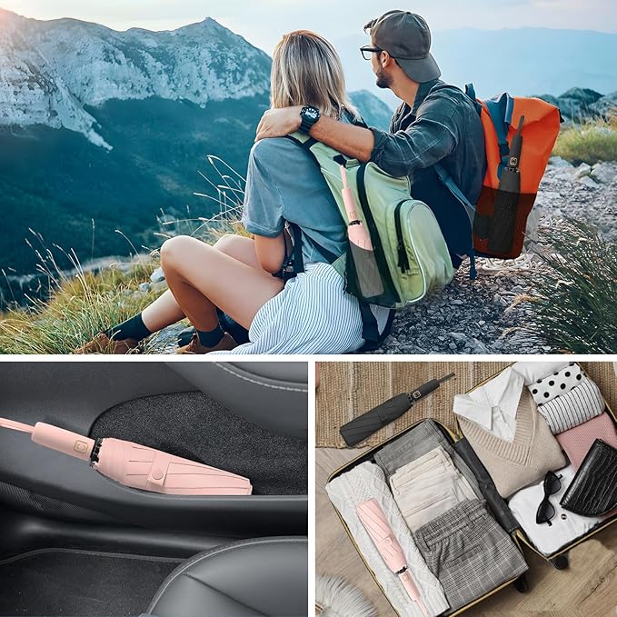 2-Pack Windproof, Waterproof, UV-Blocking Portable Travel Umbrella, Compact Sun - Image 7
