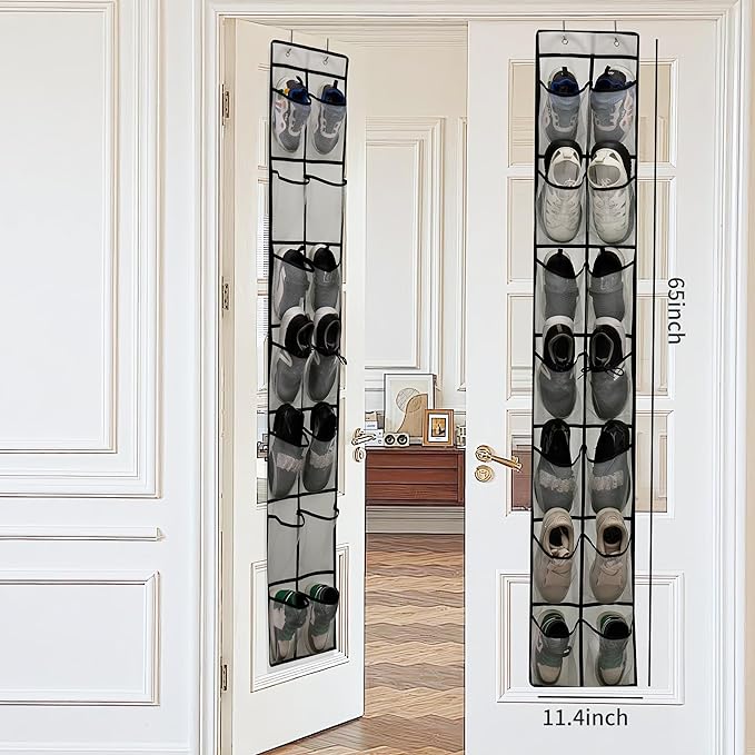 Over The Door Shoe Organizer, 14 Large Mesh Pockets Hanging Shoe Rack - Image 2