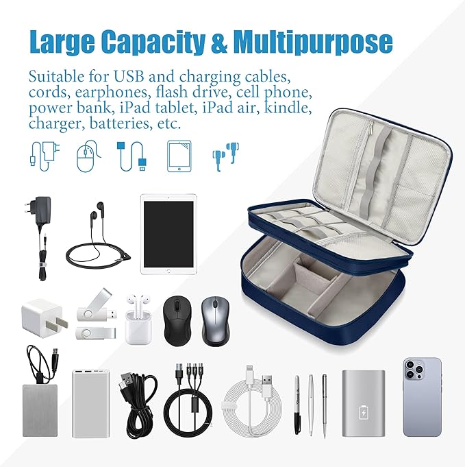 SELLYFELLY Electronics Travel Organizer, Double Layer Cable Organizer Bag - Image 6