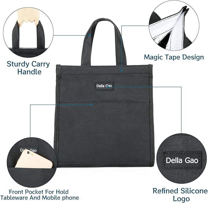 Della Gao Insulated Lunch Bag for Women Men, Waterproof Small Lunch Tote Lunch - Image 5
