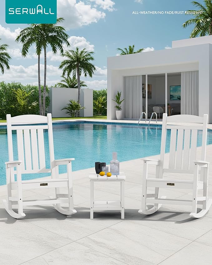 SERWALL Outdoor Rocking Chair, HDPE Patio Rocking Chair All-Weather Porch Rocker - Image 2