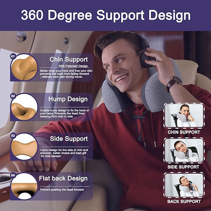 napfun Neck Pillow for Traveling, Upgraded Travel Neck Pillow for Airplane 100% - Image 3
