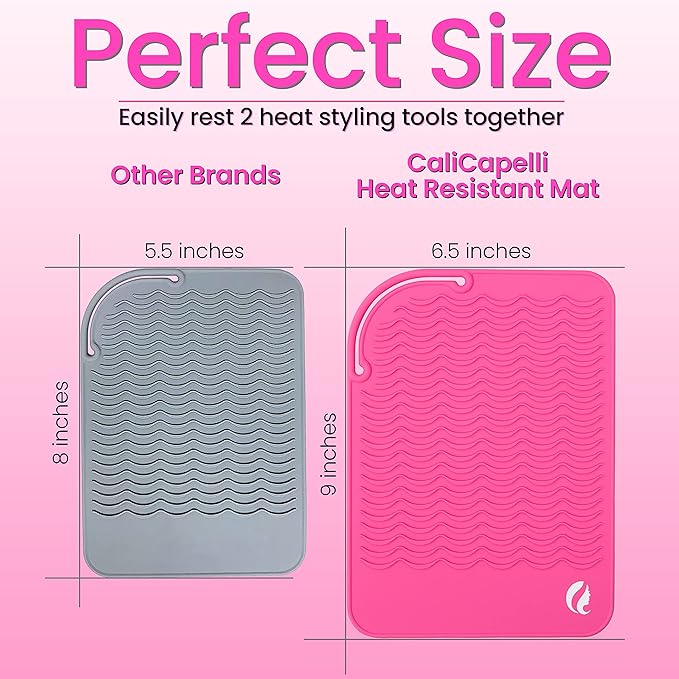 CaliCapelli Professional Heat Resistant Styling Silicone Mat for All Hair Irons, Curling Iron, Straightener Pad, Iron Flat Hair, Hair Tools Appliances Hair Dryer Salon Tools Hair Stylist (Pink)