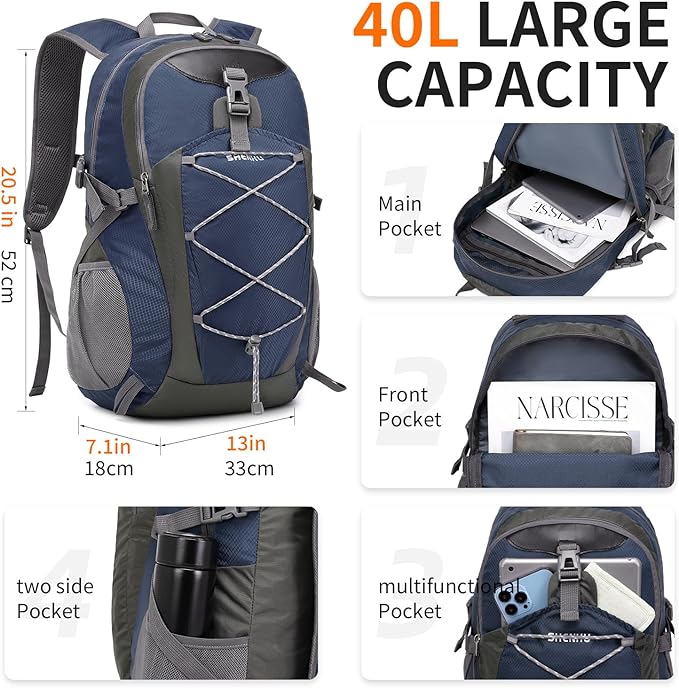 40L Hiking Backpack Lightweight Daypack Waterproof Travel Camping Backpack - Image 3