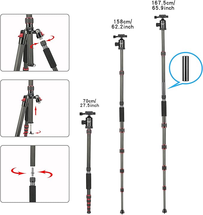 BONFOTO B690C Lightweight Carbon Fiber Portable Tripod Compact Travel Camera - Image 6