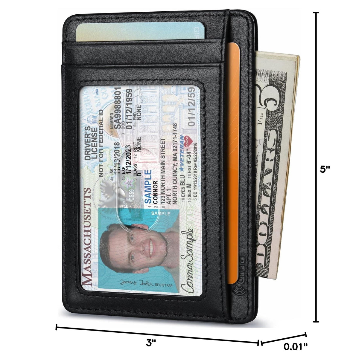Slim Wallet for Men Women Minimalist Small Leather Front Pocket Wallets with RFID Blocking and Gifts Box (Small / Bassa Black)