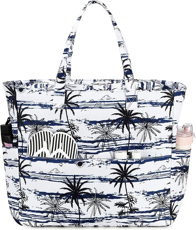 LEDAOU Large Beach Tote Bag Women Waterproof Sandproof Zipper Beach Tote Bag by LEDAOU