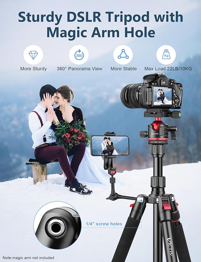78" Porfessional Tripod for Camera, Victiv Aluminum Camera Tripod Monopod for - Image 2