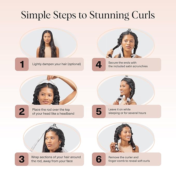 Kitsch Satin Heatless Curlers Set – Heatless Curls Overnight with 34" Hair Curler & 2 Satin Scrunchies, Comfortable No Heat Hair Curlers to Sleep In for Frizz-Free & Non-Damage Styling - Ivory