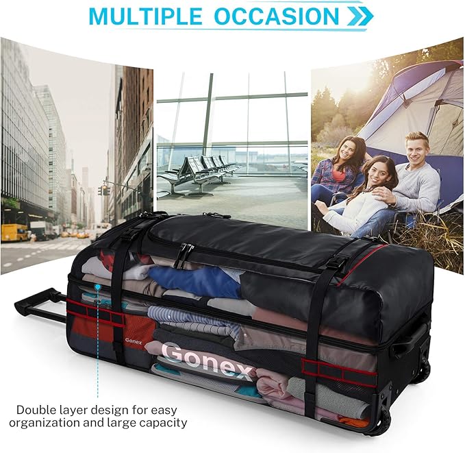Gonex Rolling Duffle Bag with Wheels, 100L Water Repellent Large Wheeled Travel - Image 3