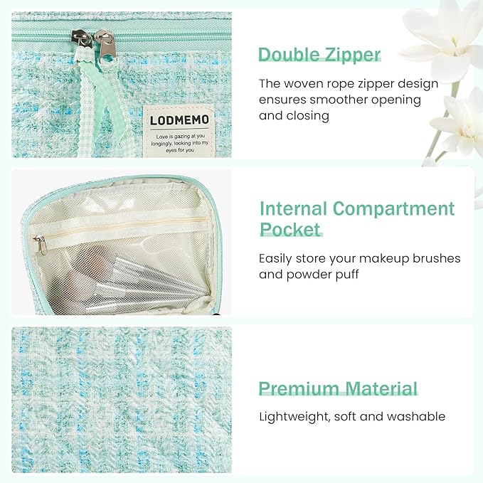 Makeup Bag 3 PCS Quilted Cosmetic Bags - Image 6