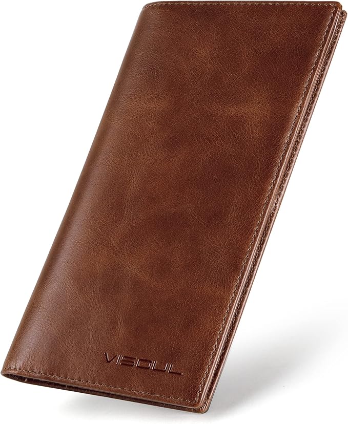 VISOUL Mens Checkbook Leather Wallets Long Bifold Wallets by VISOUL