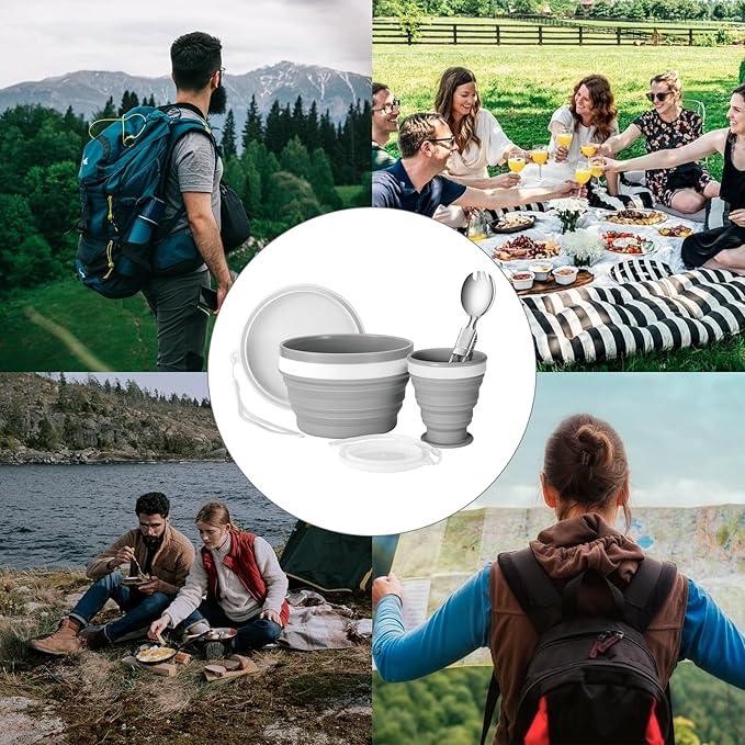 Odoland Camping Mess Kit Silicone Collapsible Bowl, Cup & Stainless Steel Spoon - Image 7