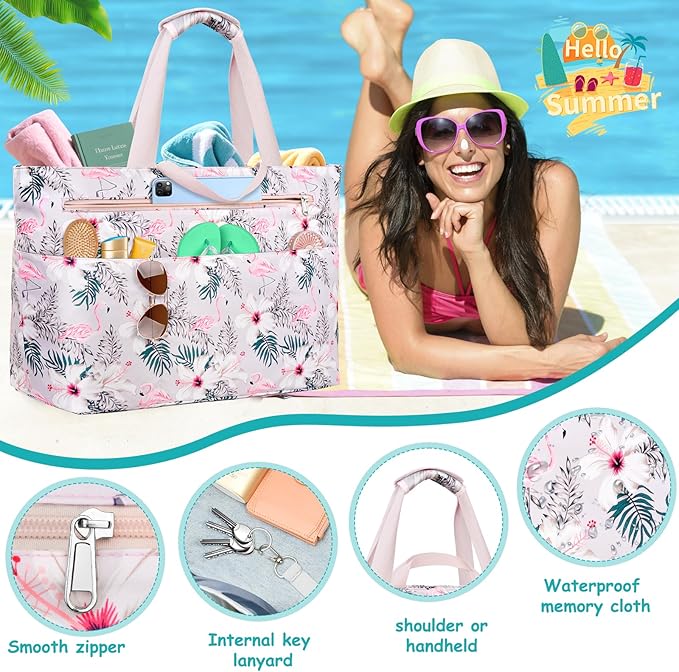 Extra Large Beach Bags for Women, Waterproof Sandproof Beach Tote Bag Zipper - Image 6