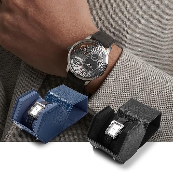 Oirlv Luxury Hexagonal Leather Watch Travel Case Single Watch Box - Image 3