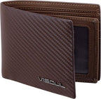 VISOUL Mens Carbon Fiber Leather Bifold Wallet by VISOUL