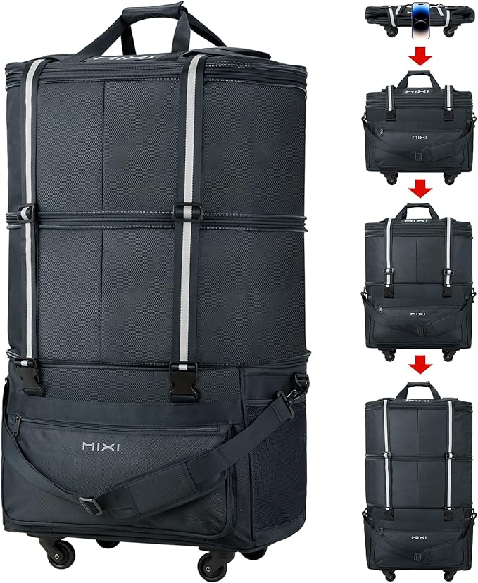 mixi Travel Bag with Wheels Expandable Foldable Luggage Bag Collapsible Rolling by MIXI