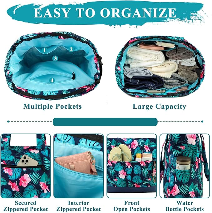VASCHY Beach Bag for Women, Large Waterproof Sandproof Fold-able Packable Pool - Image 4