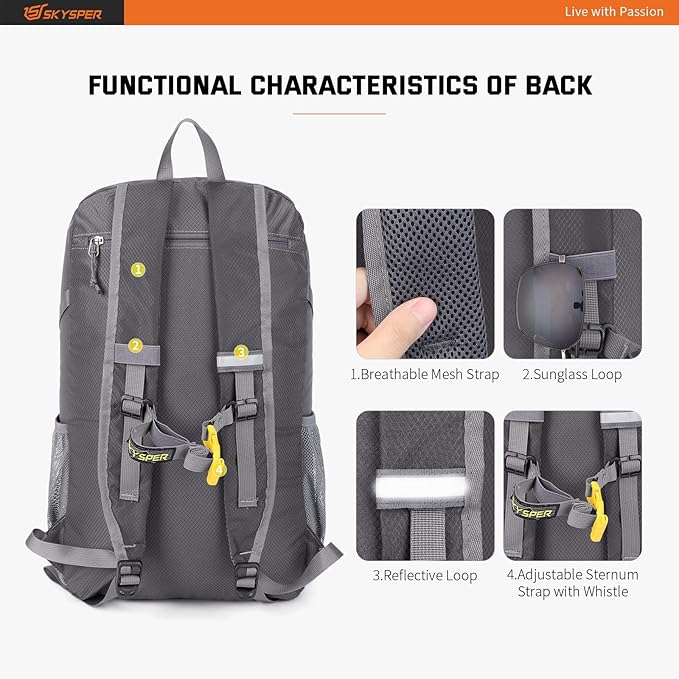 SKYSPER Lightweight Packable Backpack - 30L Hiking Daypack - Image 4