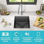 KRAUS Kore Workstation 17-inch Undermount 16 Gauge Black Stainless Kitchen Sink - Image 3