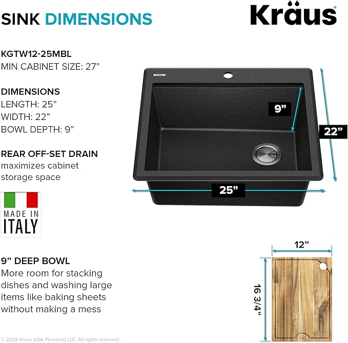 KRAUS Bellucci 25-inch Granite Workstation Drop In Top Mount Single Bowl - Image 7