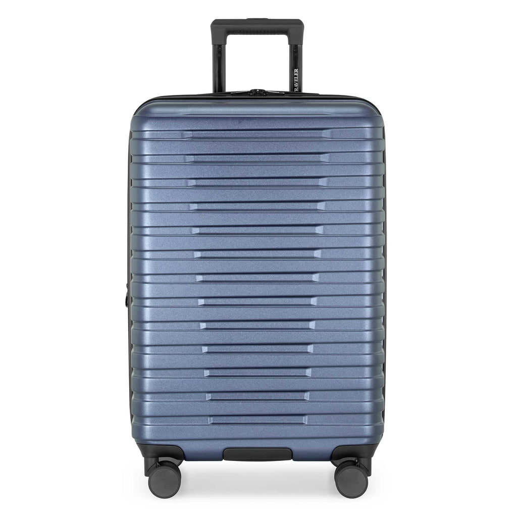 Boren Expandable Hardside Rugged Travel Luggage with 8 Spinner Wheels (Checked-Medium 26-Inch, No USB Port / Slate Blue)