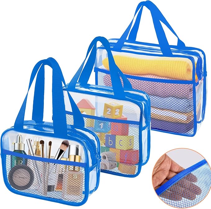 XEWEA Clear Travel Toiletry Bags, 3 Pack TSA Approved Transparent Makeup Bag by XEWEA