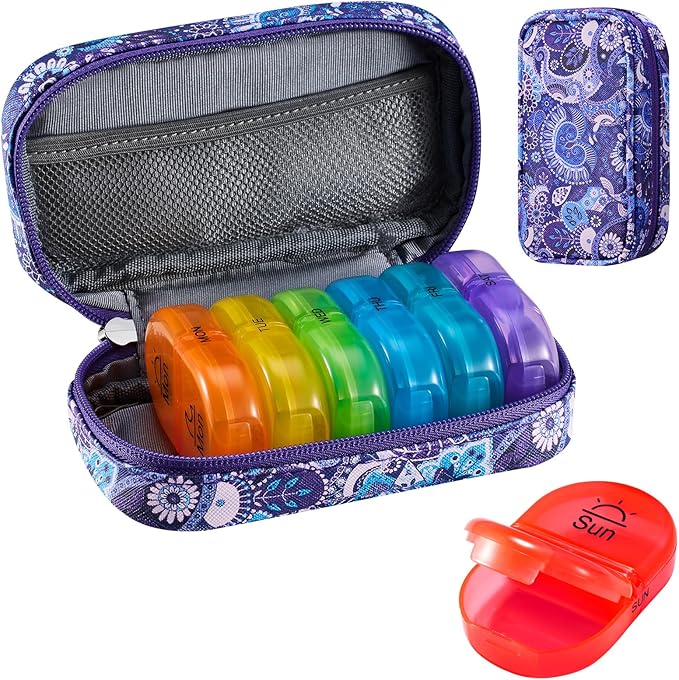 Serfeymi Weekly Travel Pill Organizer 2 Times A Day AM PM Upgraded Rainbow Pill by Serfeymi