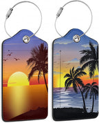 Sunset with Palmtree Silhouette 2 PCS Luggage Tags, Privacy Cover ID Label with by DEMACYA