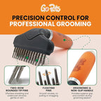 GoPets Double Row Dematting Rake Undercoat Deshedding Tool for Dogs and Cats, Dog Brush for Shedding and Grooming, Long Hair Pet Grooming Brush for Mat Removal, Detangling, and Shedding Control