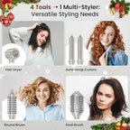 MESCOMB Upgraded 5 in 1 Hot Air Styler – 110,000 RPM Hair Dryer Brush with Automatic Curling Barrel, Volumizer for Curl, Smooth & Blowout, Anti-Frizz & No Heat Damage (Champagne)