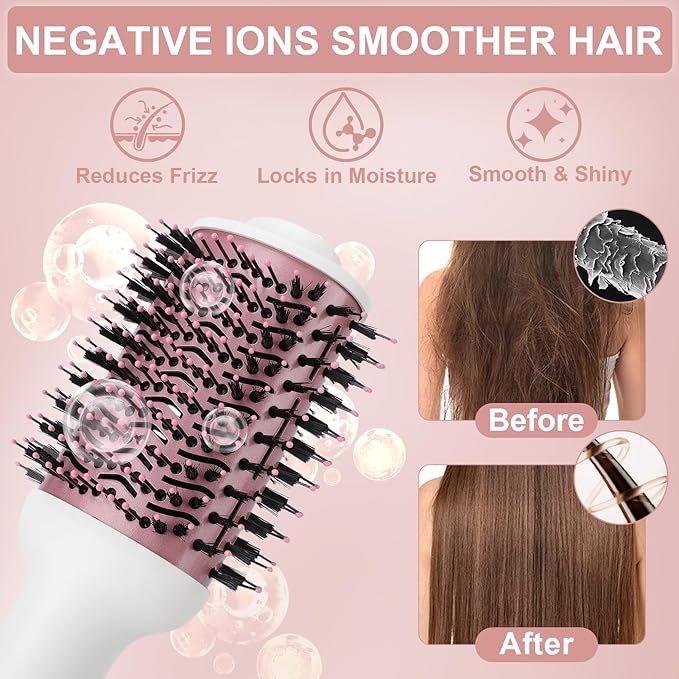 Blow Dryer Brush Hair Dryer Brush in One, 4-in-1 Styler Volumizer with Oval Titanium Barrel, Hot Air Ionic Straightener for Smooth Frizz-Free Volume