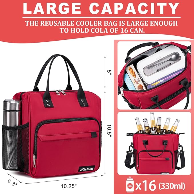 Red Lunch Box for Women for Work Insulated Lunch Bag for Female Adult, Fashion - Image 2