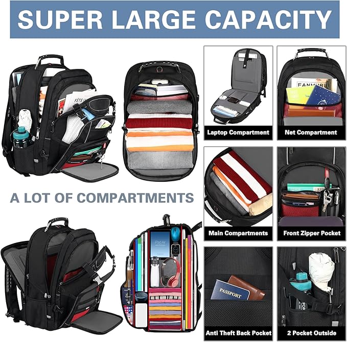18.4 Laptop Backpack for Men, 60L Extra Large Gaming Laptops Backpack - Image 3
