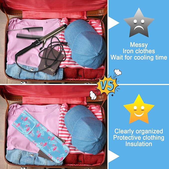 Shappy 2 Pcs Heat Resistant Hair Tools Bag Curling Iron Travel Case Cover Neoprene Flat Iron Holder Travel Case and Silicone Mat Pouch for Hot Hair Tools Storage Organizer(Flamingo Style)