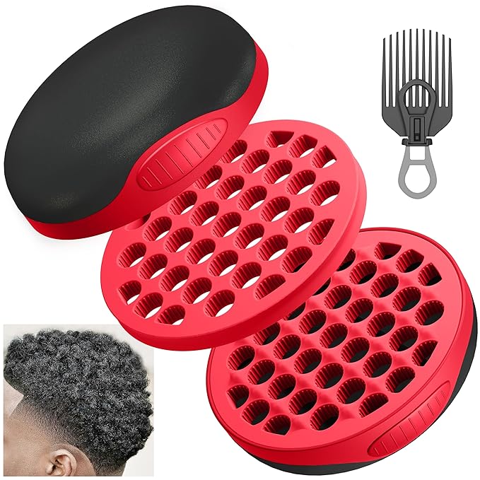 Silicone Curl Brush,Africa Comb,Magic Curly Hair Brush Twist Hair,Afro Pick,Men Women Boys Girls Wave Curler Tool,1 Set (Red)