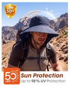 UPF50+ Mens Sun Hat Wide Brim Mesh Fishing Hat with Neck Flap UV Protection Hat for Gardening Golf Navy Blue (Large-X-Large / Navy Blue)