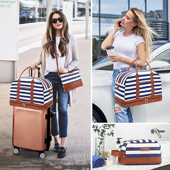 Weekender Bag for Women Canvas Overnight Bag Large Travel Tote Bag Carry on - Image 2