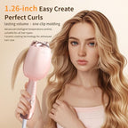 Crimper Hair Tool, Beach Waves Curling Wand,Ionic Hair Waver with 1.26 Inch Double Barrel for Women，Easy to Use，Four-Speed Adjustment and Automatic Power-Off,Pink