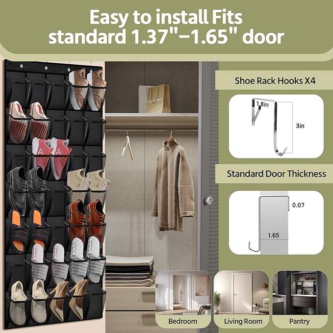 35 Pocket Over the Door Shoe Organizer, Reusable Breathable Large Mesh Bag - Image 6
