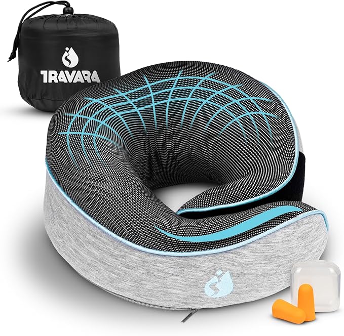 Travel Pillow - Airplane Neck Pillow - 100% Pure Memory Foam Flight Pillow by Welcomeonourtravelpage