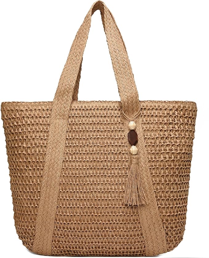 Straw Beach Bags for Women Woven Beach Tote Bag Casual Boho Large Shoulder by YAVCOOL