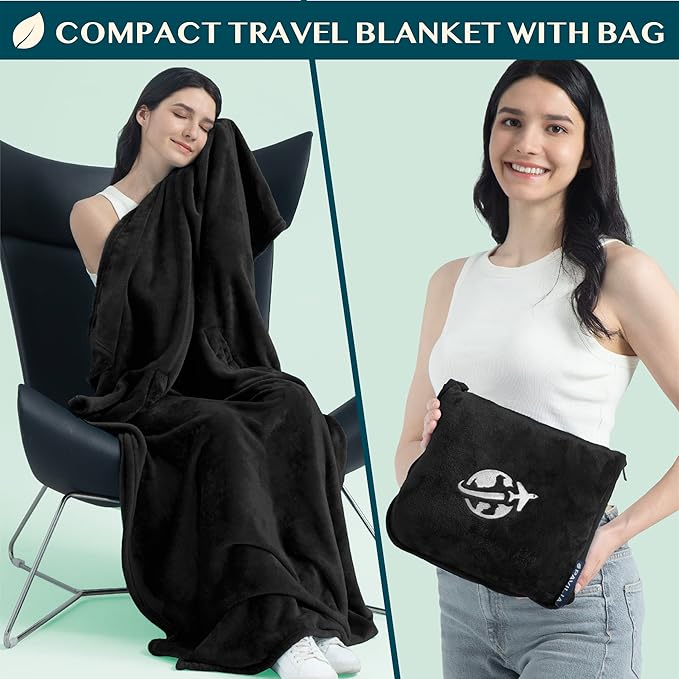 PAVILIA Travel Blanket and Pillow, Arms Opening Airplane Blankets - Image 3