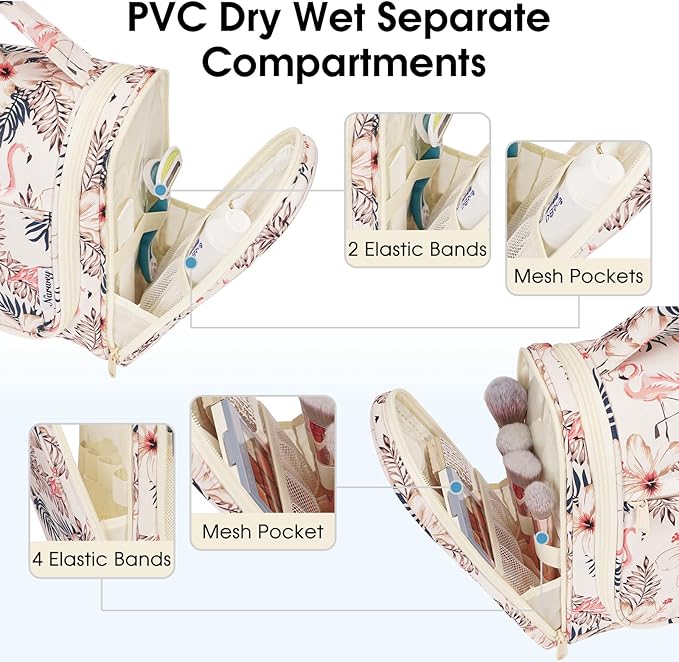 Narwey Hanging Toiletry Bag for Women Travel Makeup Bag Organizer Toiletries - Image 3