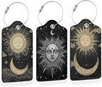 Vintage Boho Sun and Moon 3 PCS Luggage Tags, Leather Suitcase Tags by Losthll