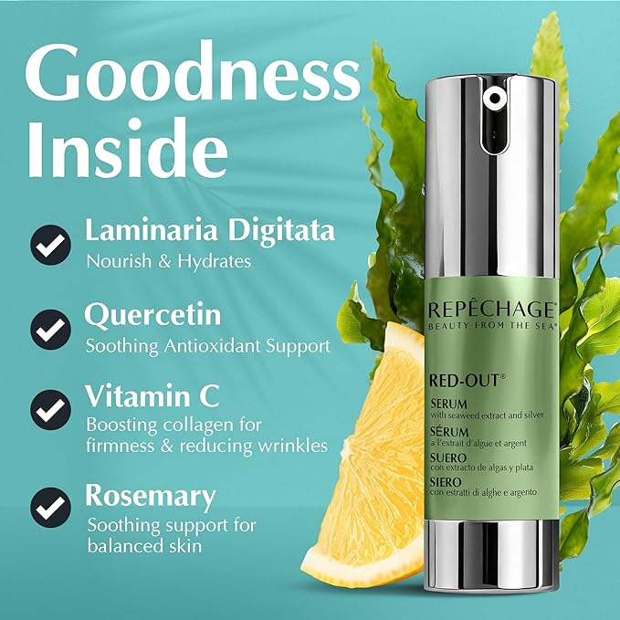 Repechage Red-Out Serum with Seaweed Extract, Silver & Hyaluronic Acid – Cooling, Lightweight Hydration Serum Moisturizer for Sensitive Skin – Non-Greasy & Quick Absorbing Formula, 1 fl oz (30 mL)