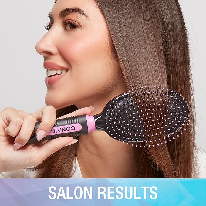 Conair Salon Results Hairbrush - Men and Women - Detangling Hair brush - ideal for curly or straight styles - features wire bristles and cushion Base - Pink/Black