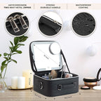 Makeup Bag with LED Mirror, PU Leather Makeup Case - Image 2